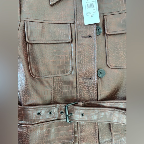 NWT Jason Wu Dark Brown Faux Leather Croc Trench Coat w belt and dagger collar - Picture 4 of 4